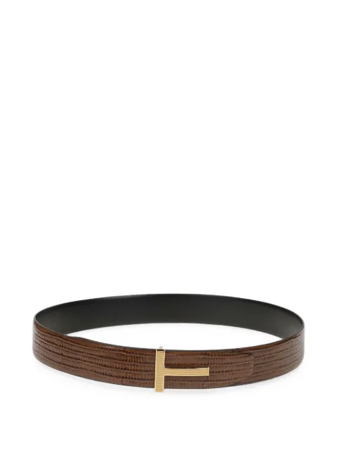 TOM FORD cinturón de piel con efecto de lagarto y logo T