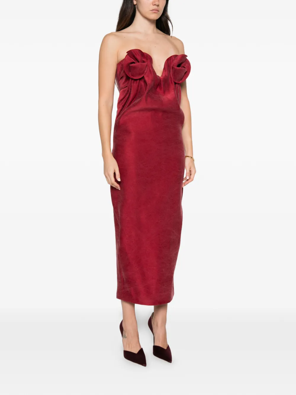 Magda Butrym flower-detail strapless midi dress Rood