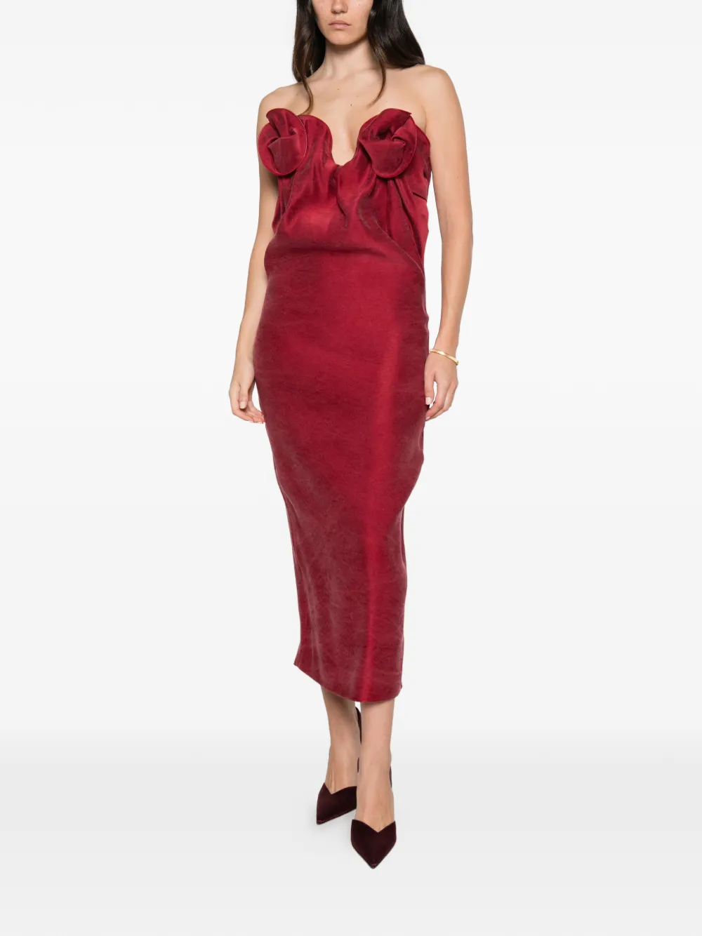 Magda Butrym flower-detail strapless midi dress Rood