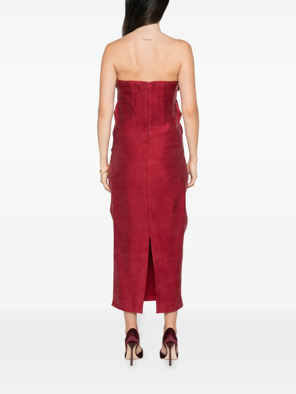 Magda Butrym flower-detail strapless midi dress Rood