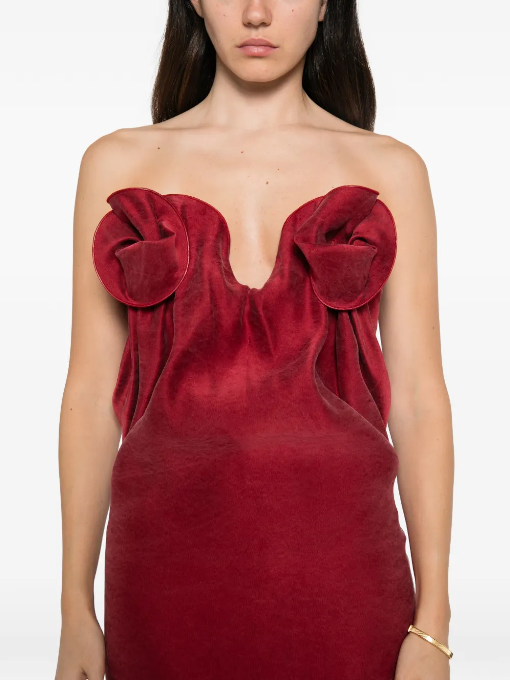 Magda Butrym flower-detail strapless midi dress Rood