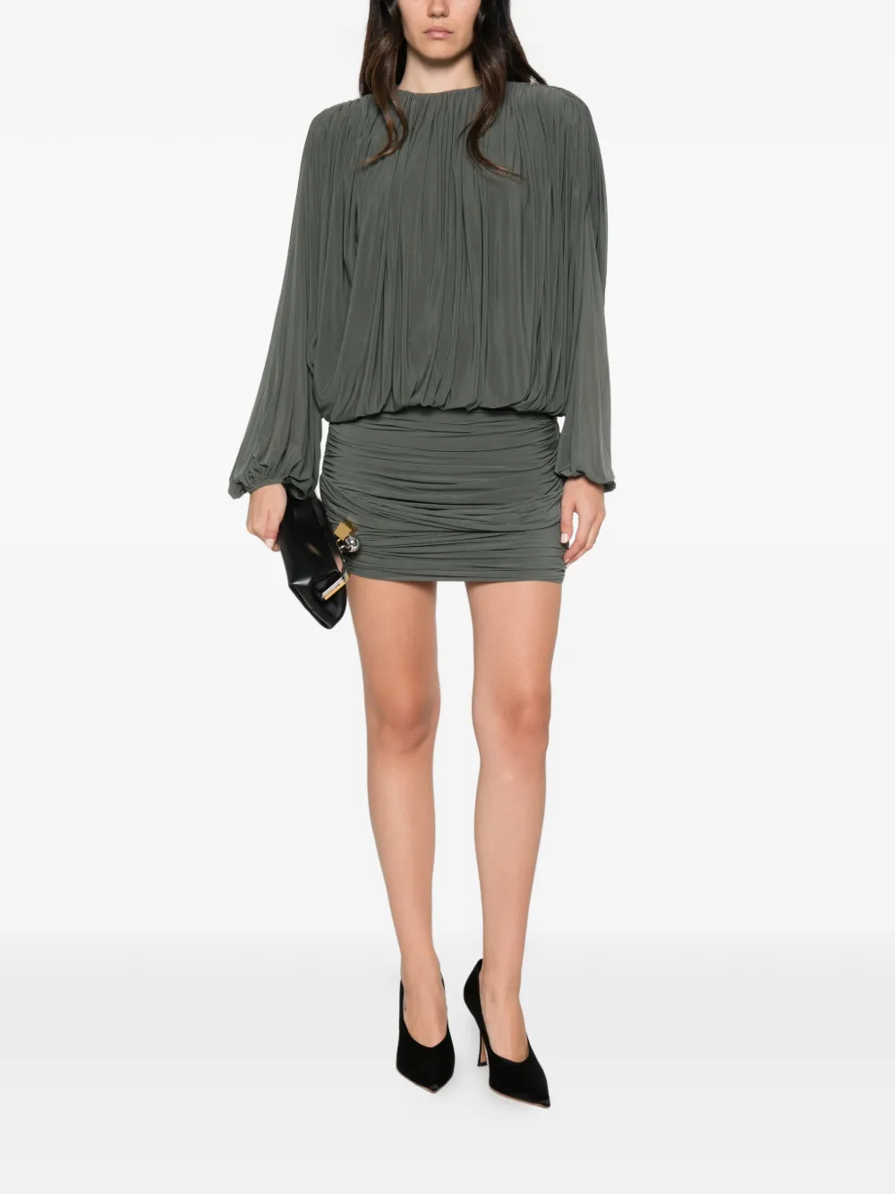 Magda Butrym ruched gathered-detailing mini dress Grijs