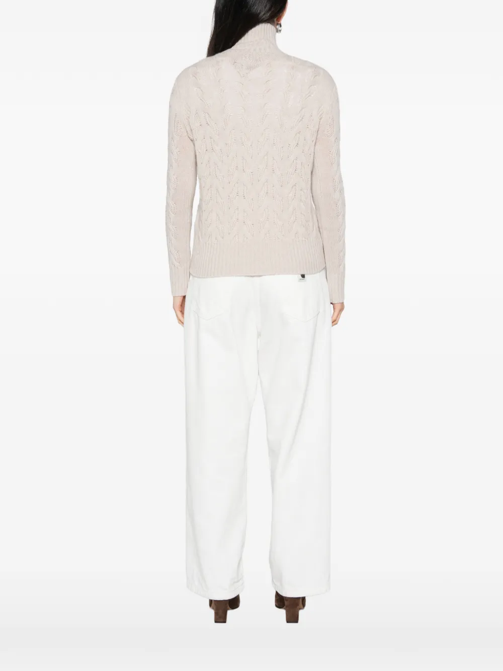 Max Mara Kabelgebreide trui met kwartrits Beige