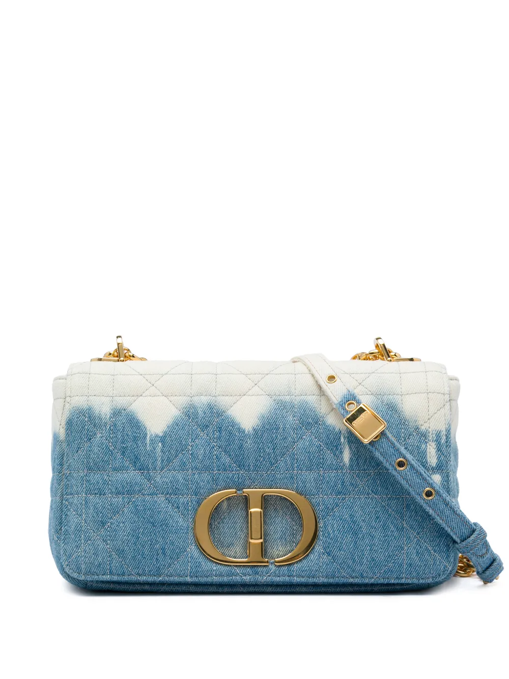 Christian Dior Pre-Owned 2022 mittelgroße Macrocannage Caro Umhängetasche aus Denim in Batikoptik - Blau