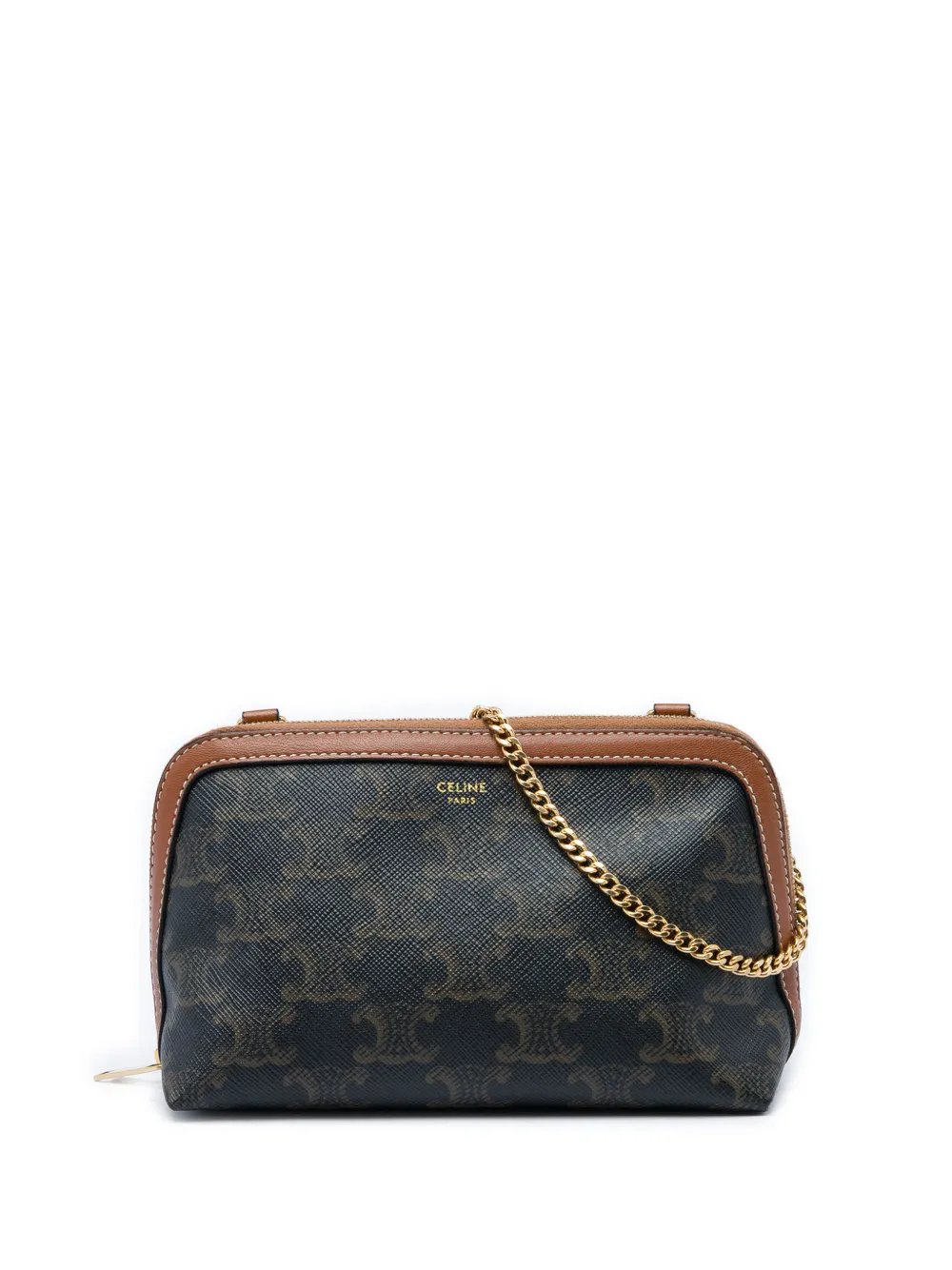 Celine Pre-Owned 2020 Triomphe Coated Canvas Clutch On Chain crossbody bag - Brown