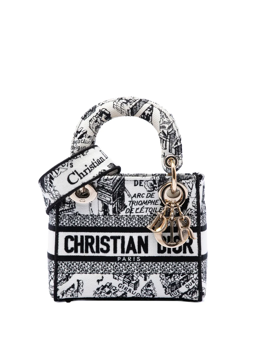 Christian Dior Pre-Owned 2022 Mini Embroidered Canvas Plan de Paris Lady D Lite satchel - Bianco