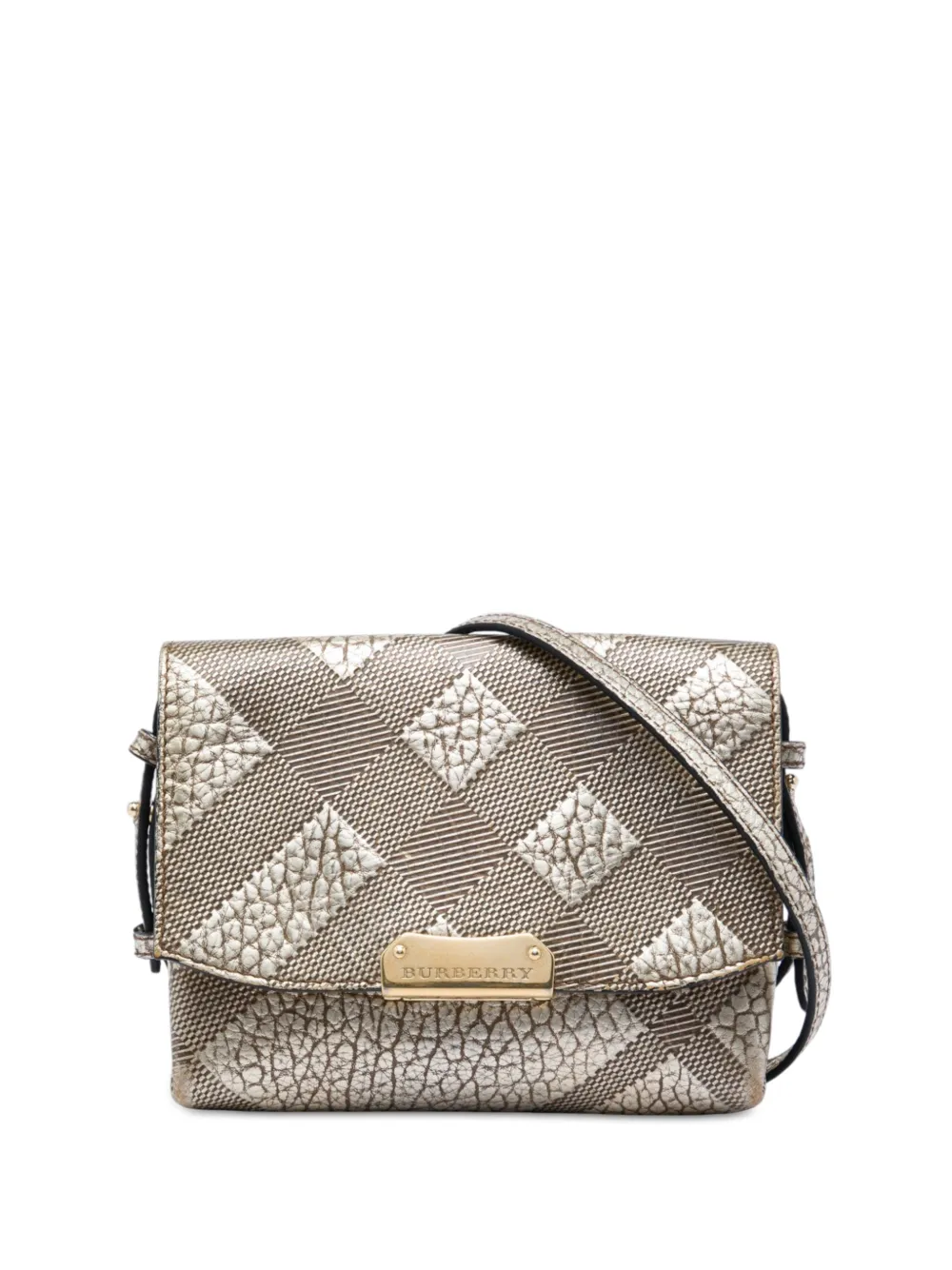 Burberry Pre-Owned 2000-2017 Embossed Grain Check Leather Langley crossbody bag - Gold