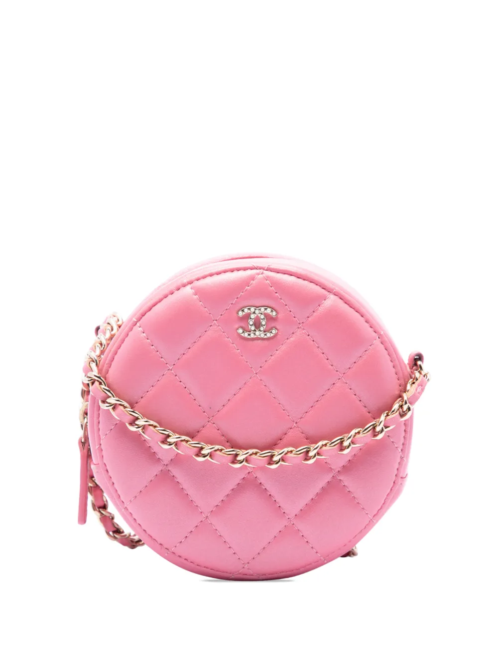 CHANEL Pre-Owned 2020 Quilted Lambskin Round Pearl Clutch with Chain crossbody bag - Rosa
