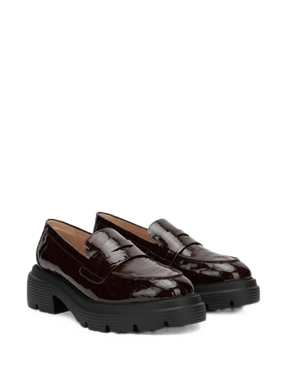 Stuart Weitzman Hudson Lite crocodile-embossed leather loafers - Marrone