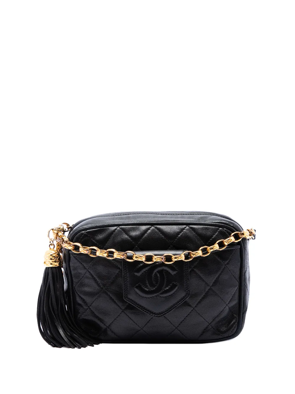 CHANEL Pre-Owned 1989-1991 CC Quilted Lambskin Tassel Camera Bag crossbody bag - Black