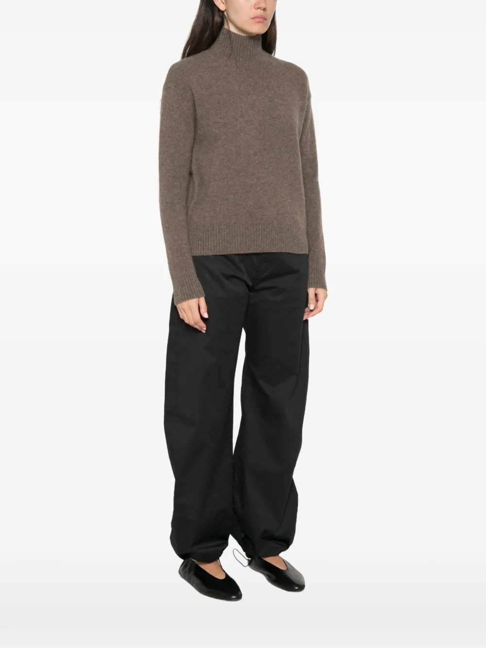 'S Max Mara Nocino trui met hoge hals en geribbelde afwerking Bruin