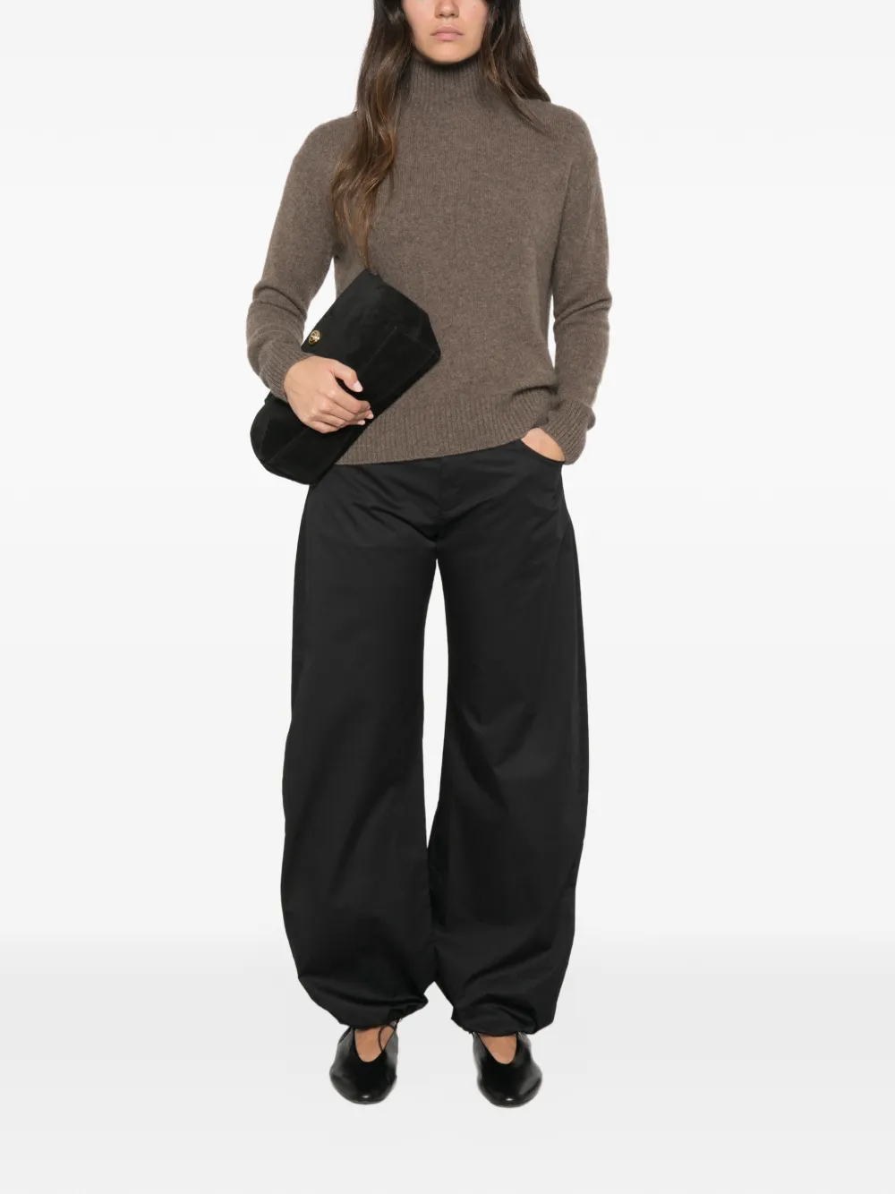 'S Max Mara Nocino trui met hoge hals en geribbelde afwerking Bruin