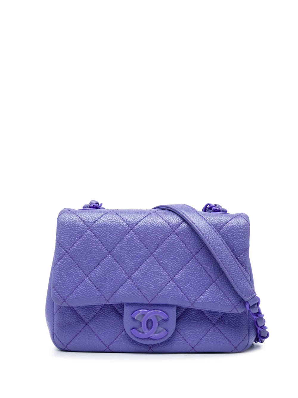 CHANEL Pre-Owned 2019 Mini Square Quilted Caviar CC Incognito Single Flap crossbody bag - Viola