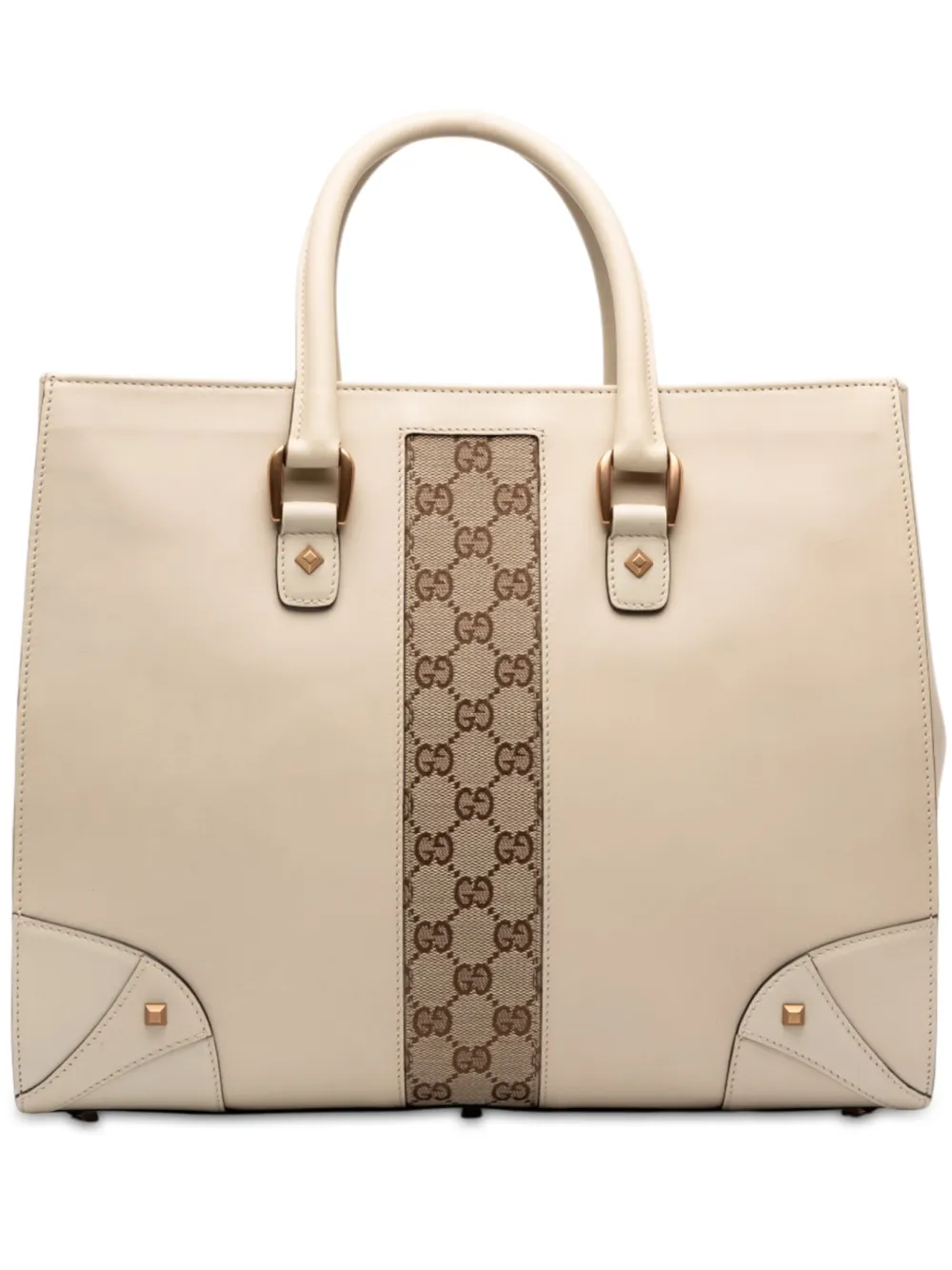 Gucci Pre-Owned 2000-2015 Nailhead Tote Bag aus Kalbsleder und GG Canvas - Weiß