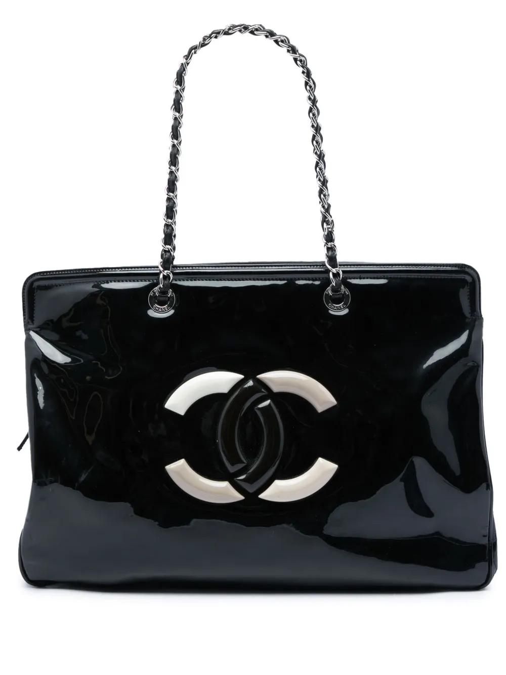 CHANEL Pre-Owned 2009-2010 CC Patent Lipstick Ligne tote bag - Nero