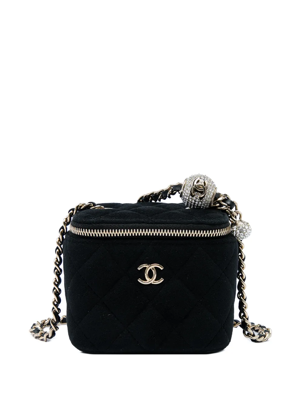 CHANEL Pre-Owned 2020 Mini Velvet Pearl Crush Vanity Case with Chain crossbody bag - Nero