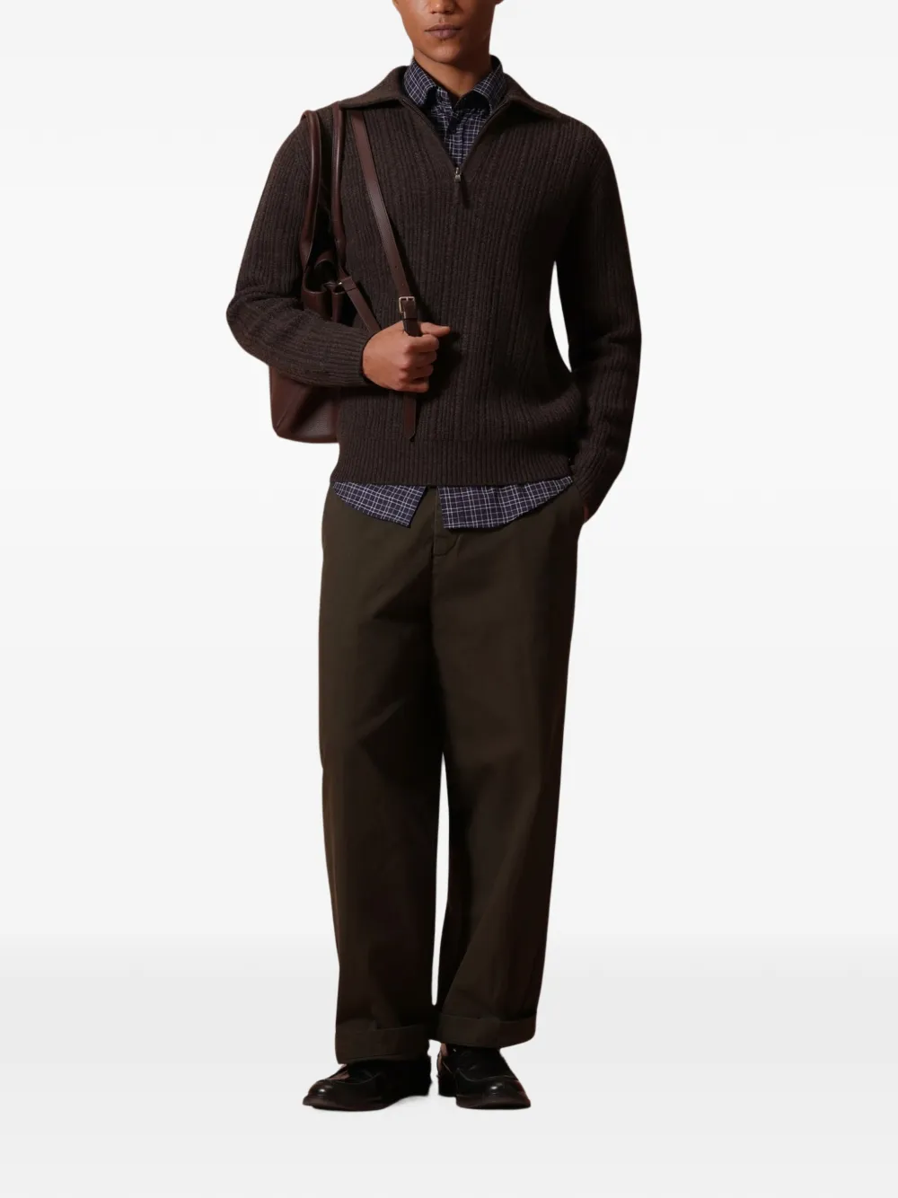 Ballantyne ribbed-knit half-zip sweater Bruin