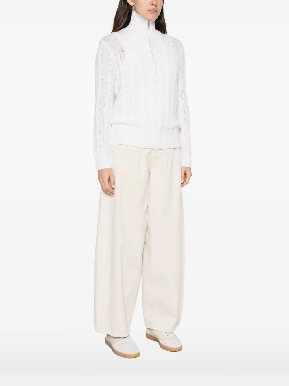 Max Mara cable-knit quarter-zip sweater Wit