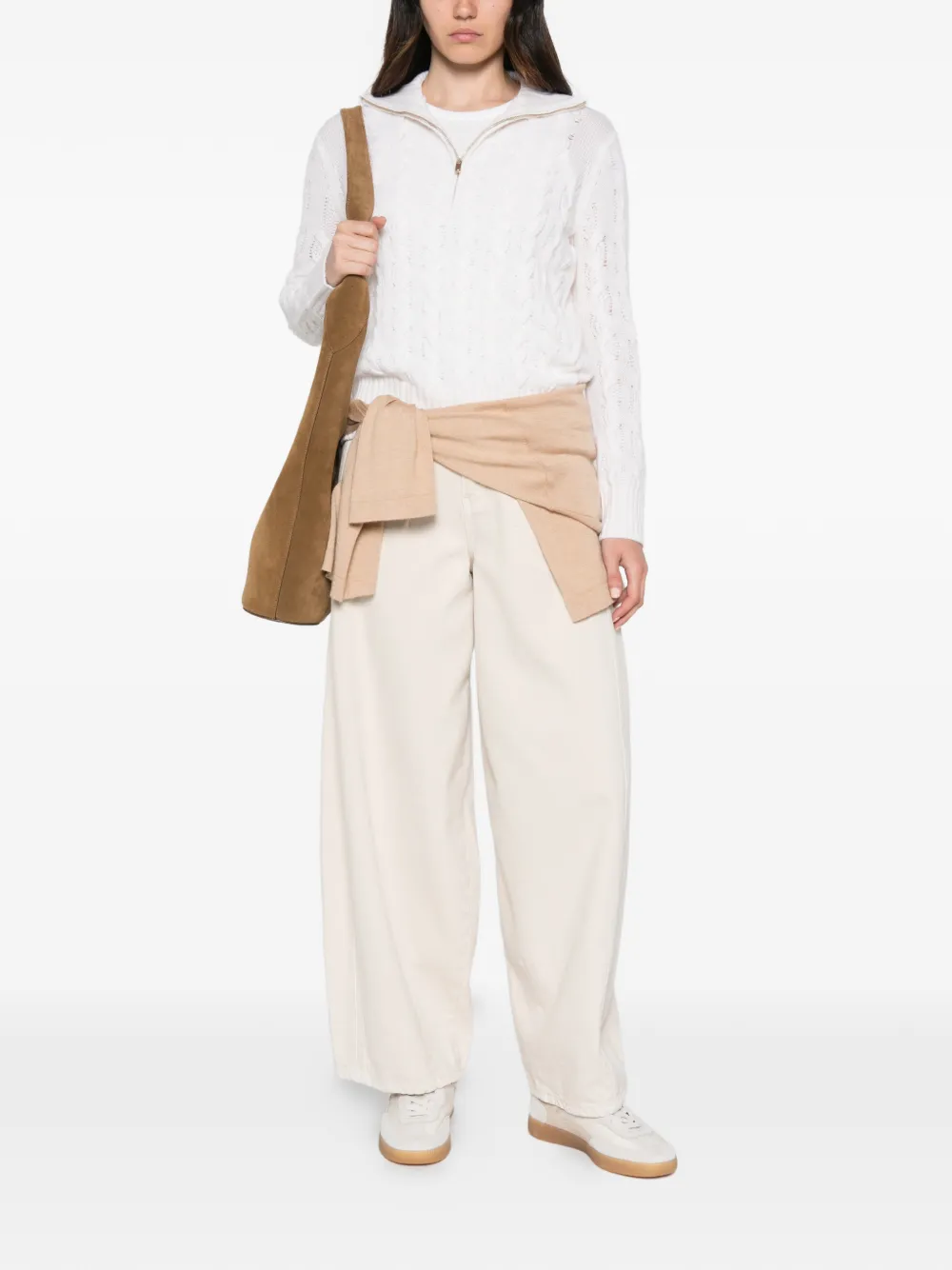 Max Mara cable-knit quarter-zip sweater Wit