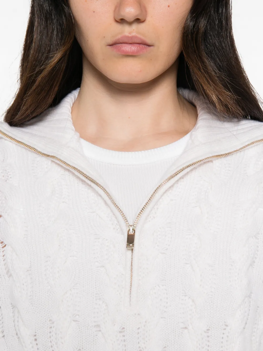 Max Mara cable-knit quarter-zip sweater Wit