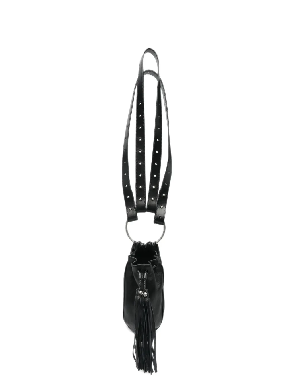 Ann Demeulemeester Kenan fringe-trimmed leather bucket bag - Nero