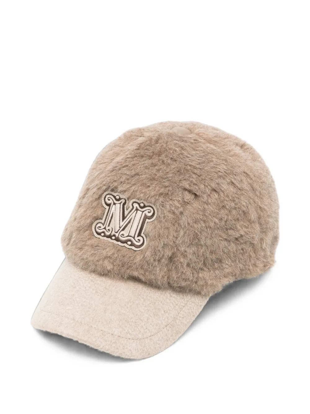 Max Mara Logo-patch Faux-fur Cap In Brown