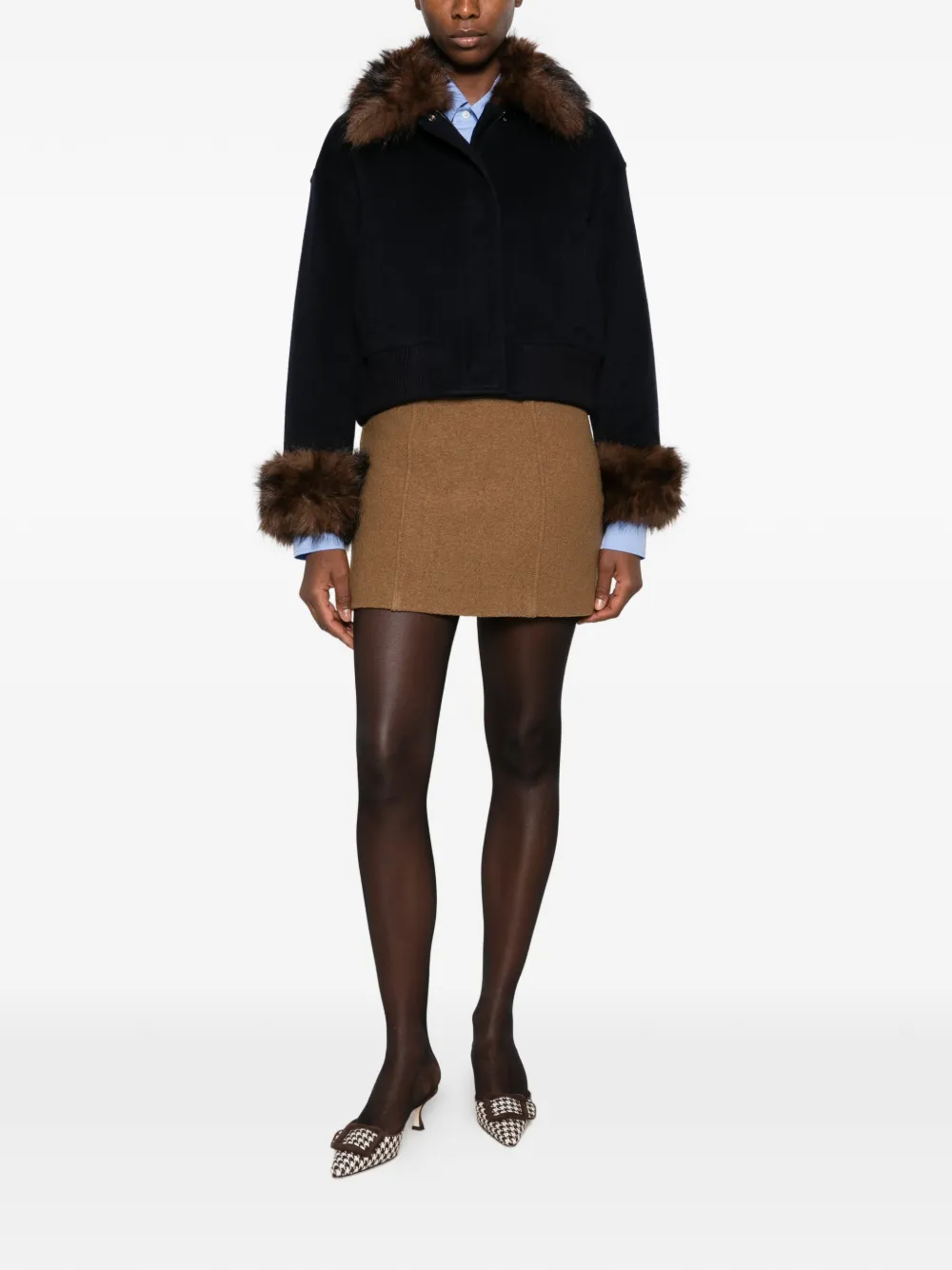 Self-Portrait faux-fur trim bomber jacket Blauw