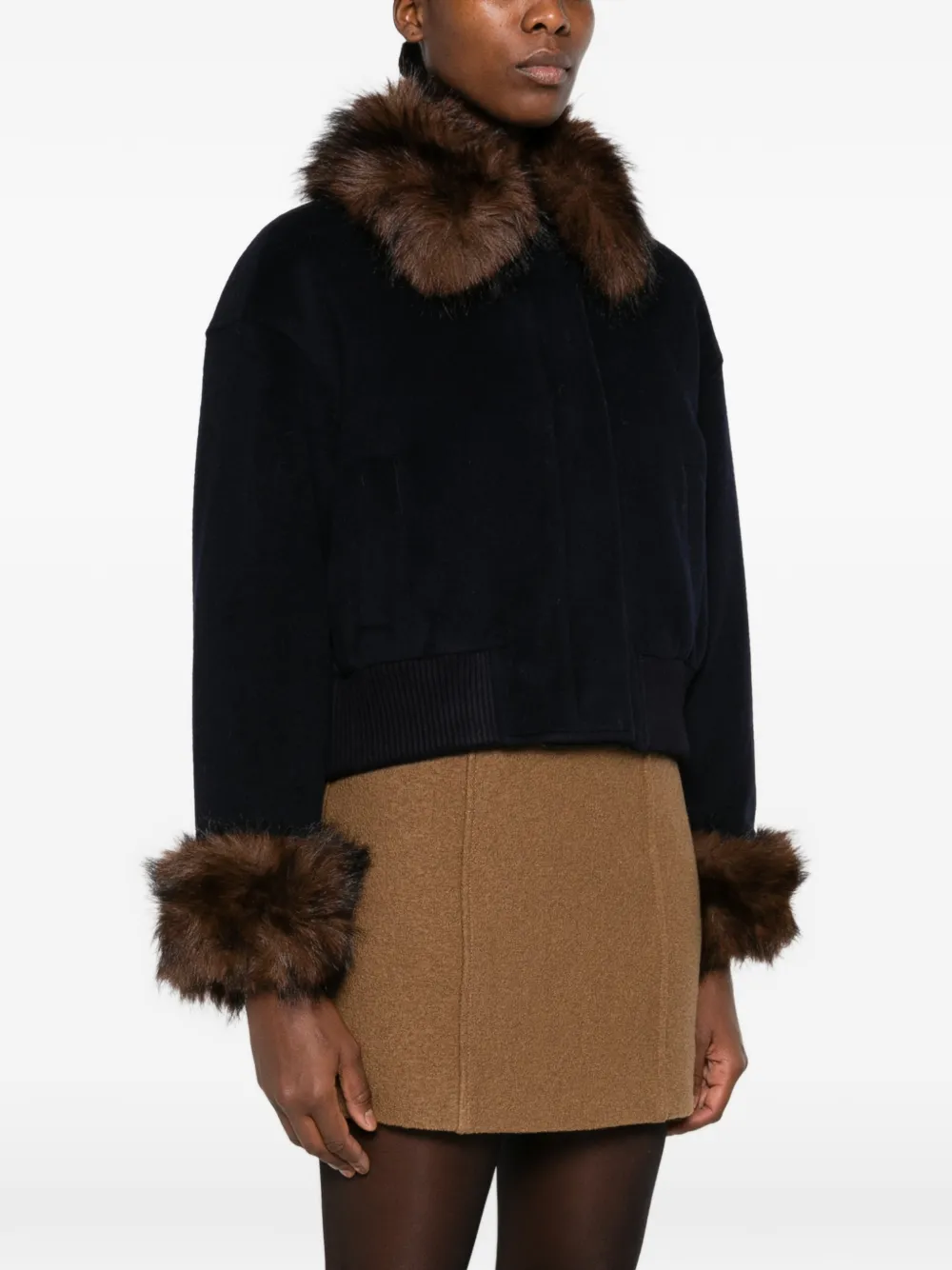 Self-Portrait faux-fur trim bomber jacket Blauw