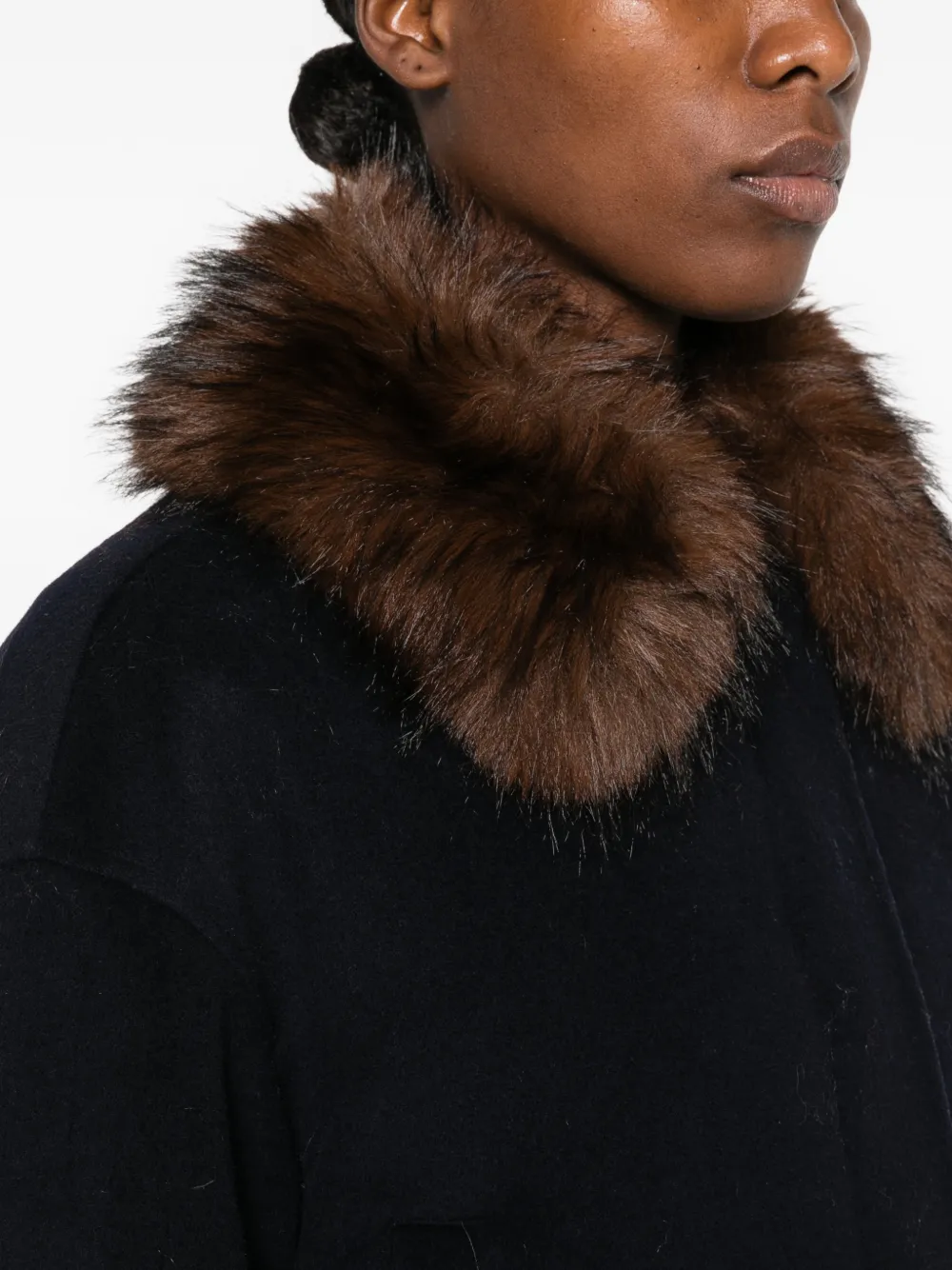 Self-Portrait faux-fur trim bomber jacket Blauw
