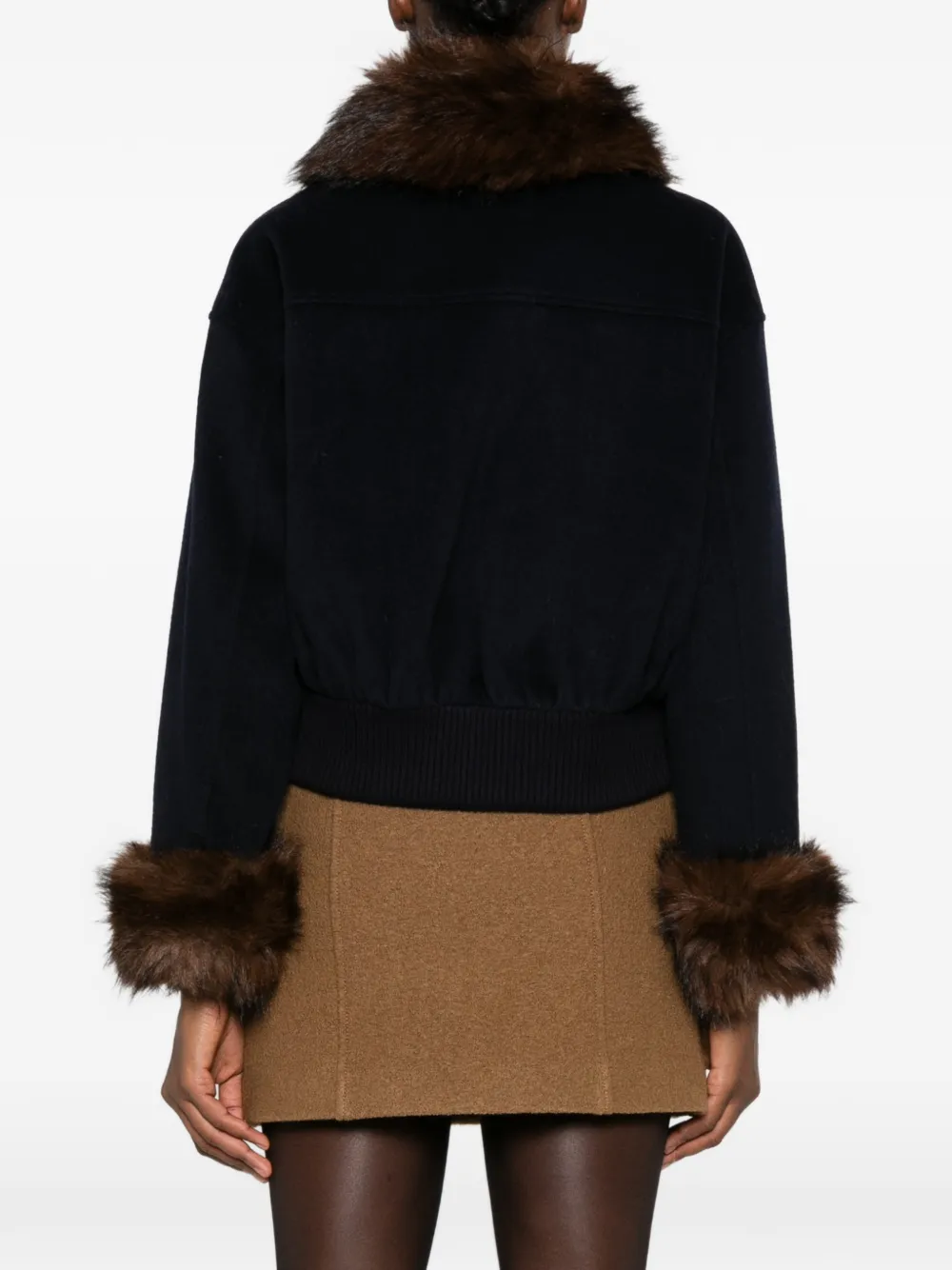 Self-Portrait faux-fur trim bomber jacket Blauw