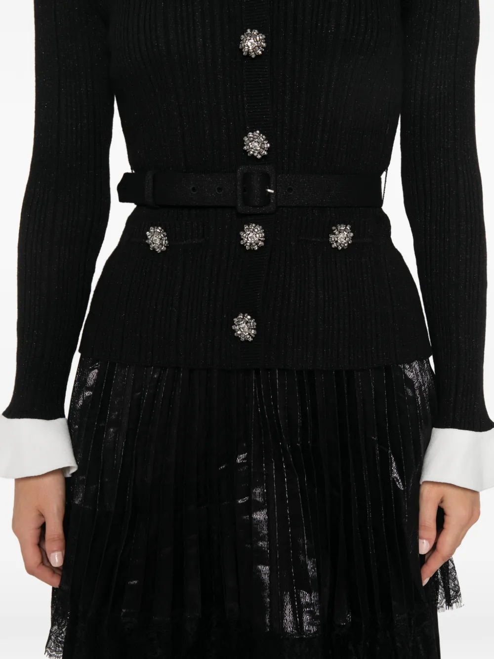 Self-Portrait crystal-embellished pleated midi dress Zwart