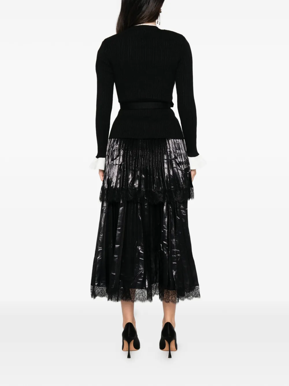Self-Portrait crystal-embellished pleated midi dress Zwart