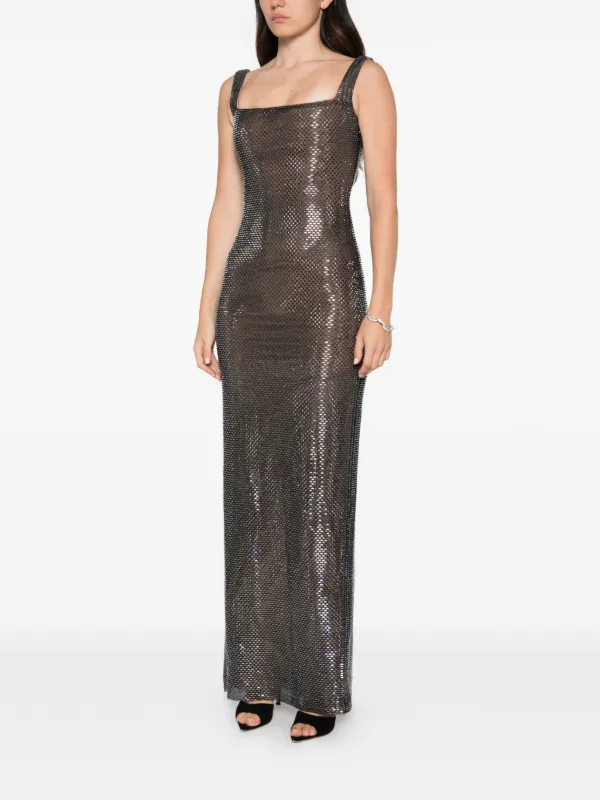 grey square neck dress Self-Portrait square-neck rhinestone-embellished Maxi | classic blouse
