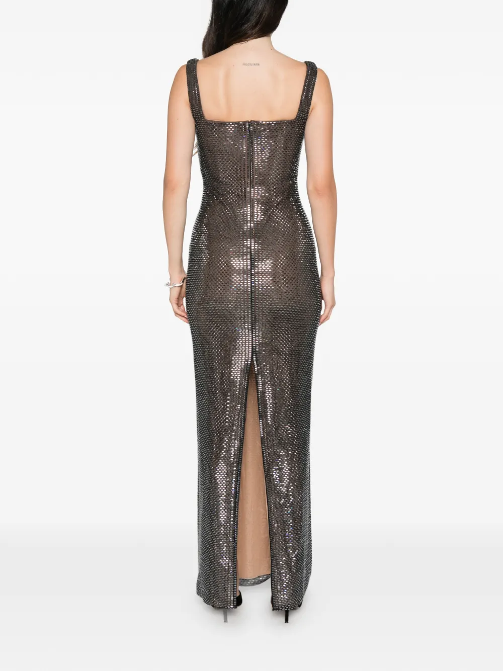 Self-Portrait Maxi-jurk met vierkante hals verfraaid met stras Grijs