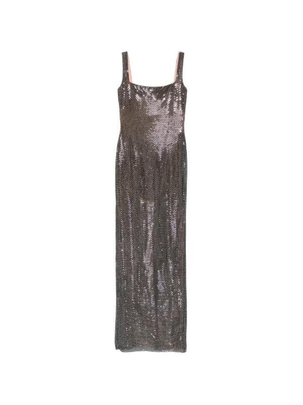 Self-Portrait square-neck rhinestone-embellished Maxi Dress | Grey