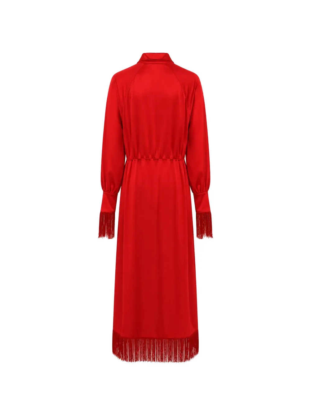 Rowen Rose midi-jurk met sjaaldetail en franje Rood