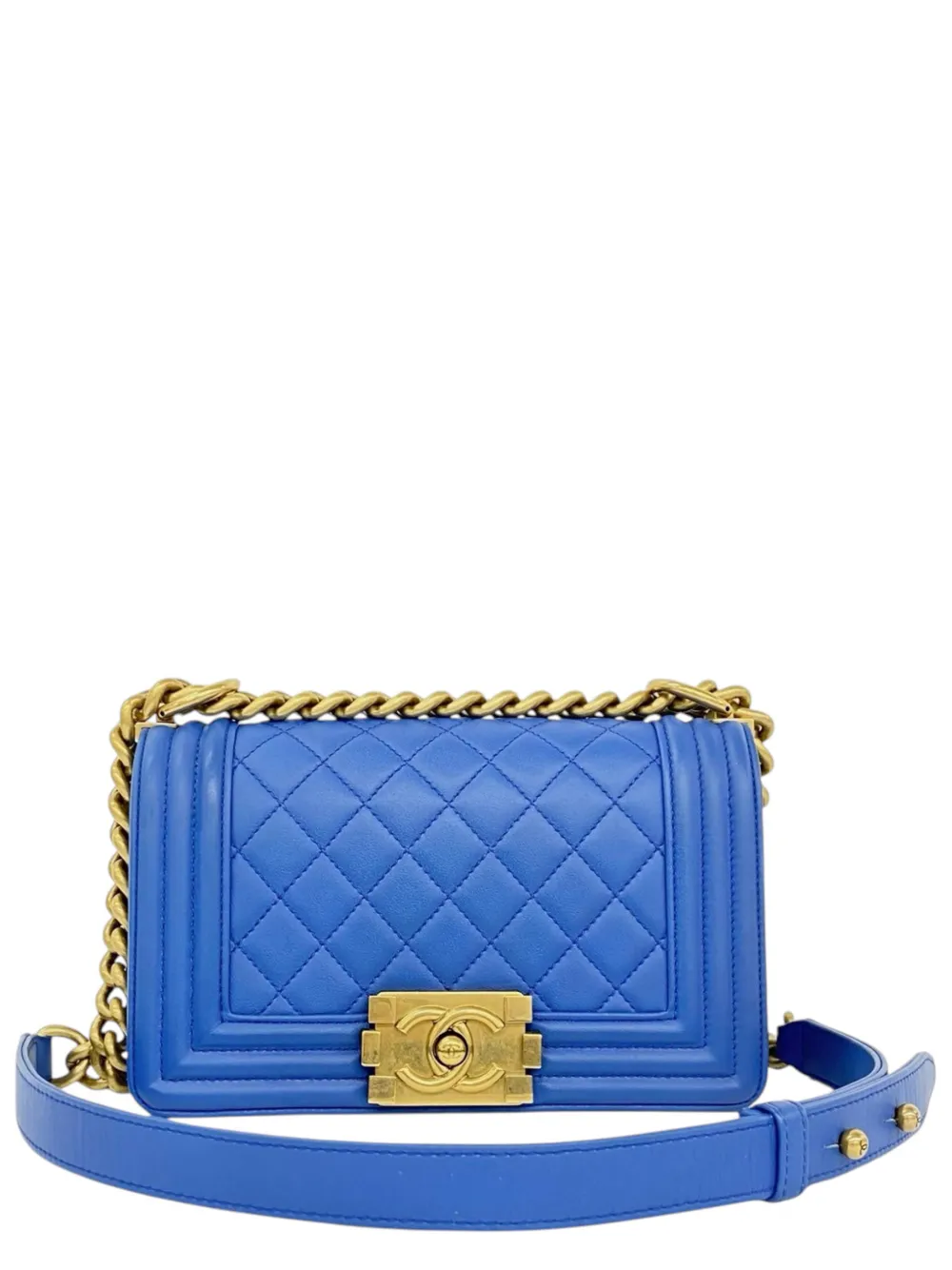 CHANEL Pre-Owned 2015-2016 Kleine Boy Flap Schultertasche aus gestepptem Lammleder - Blau