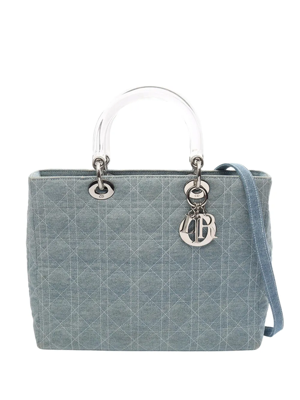 Christian Dior Pre-Owned 1990-2010 Large Denim Cannage Acrylic Handles Lady Dior satchel - Blu