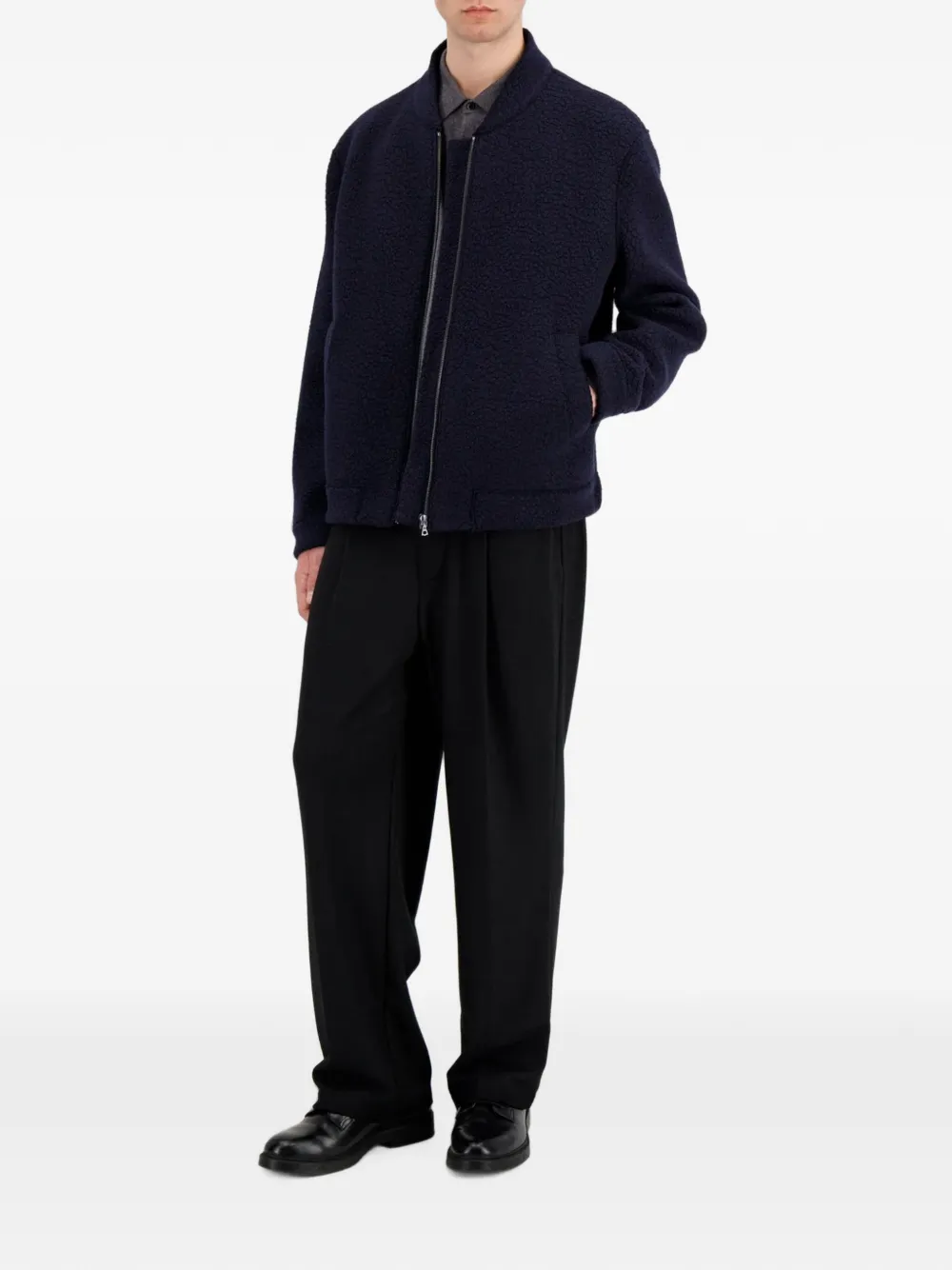Harris Wharf London bouclé-knit bomber jacket Blauw