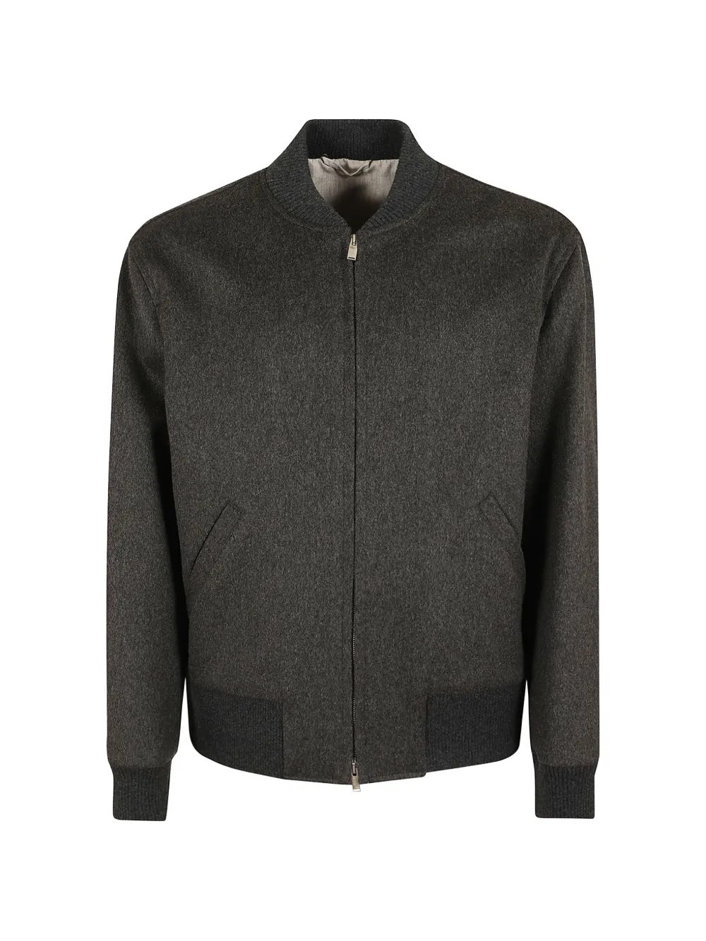 Lardini ribbed-trim zip-up bomber jacket - Grey