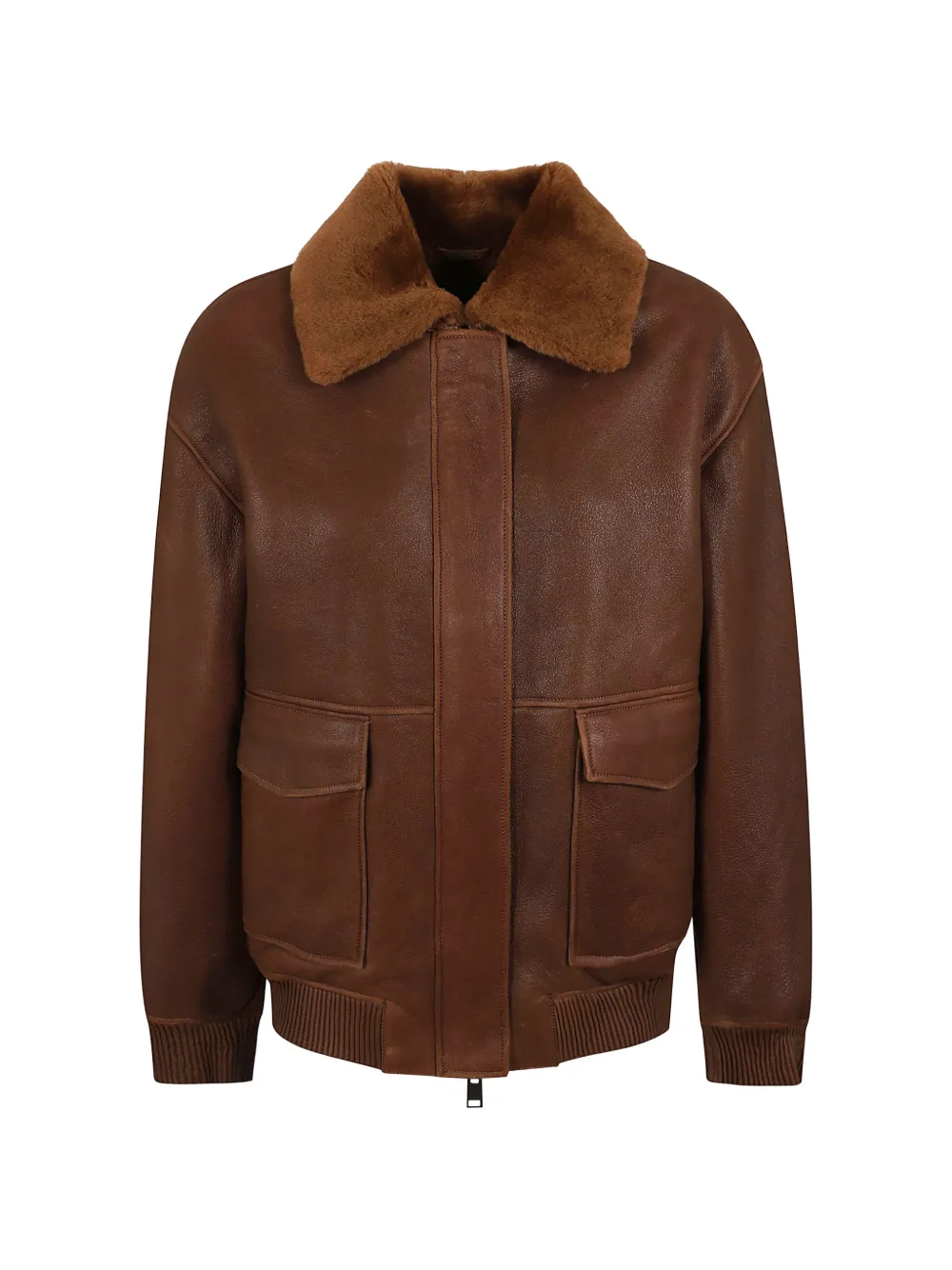 Arma shearling-collar leather jacket - Marrone