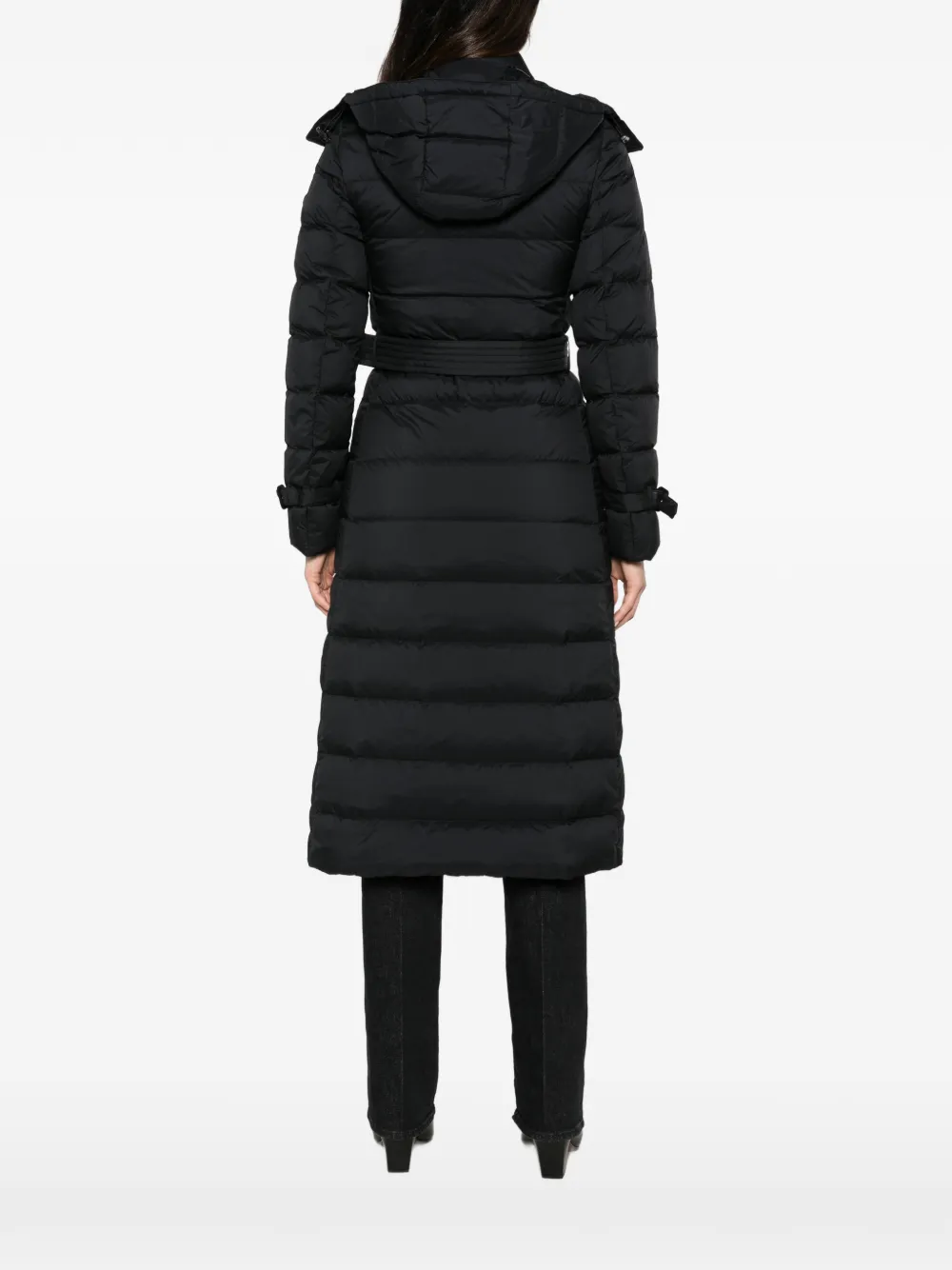 Burberry belted hooded puffer coat Zwart