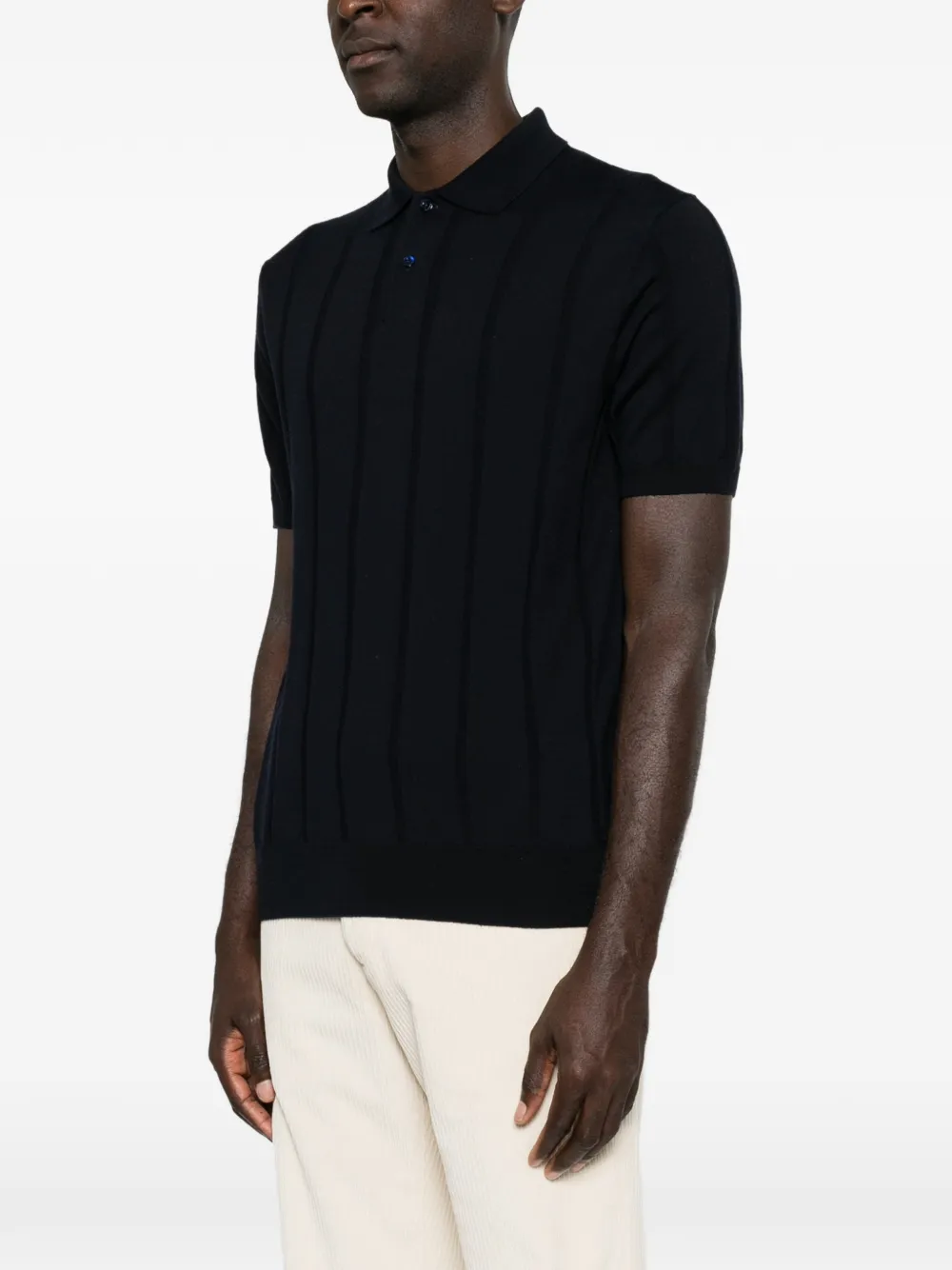Canali Ribgebreid poloshirt Zwart