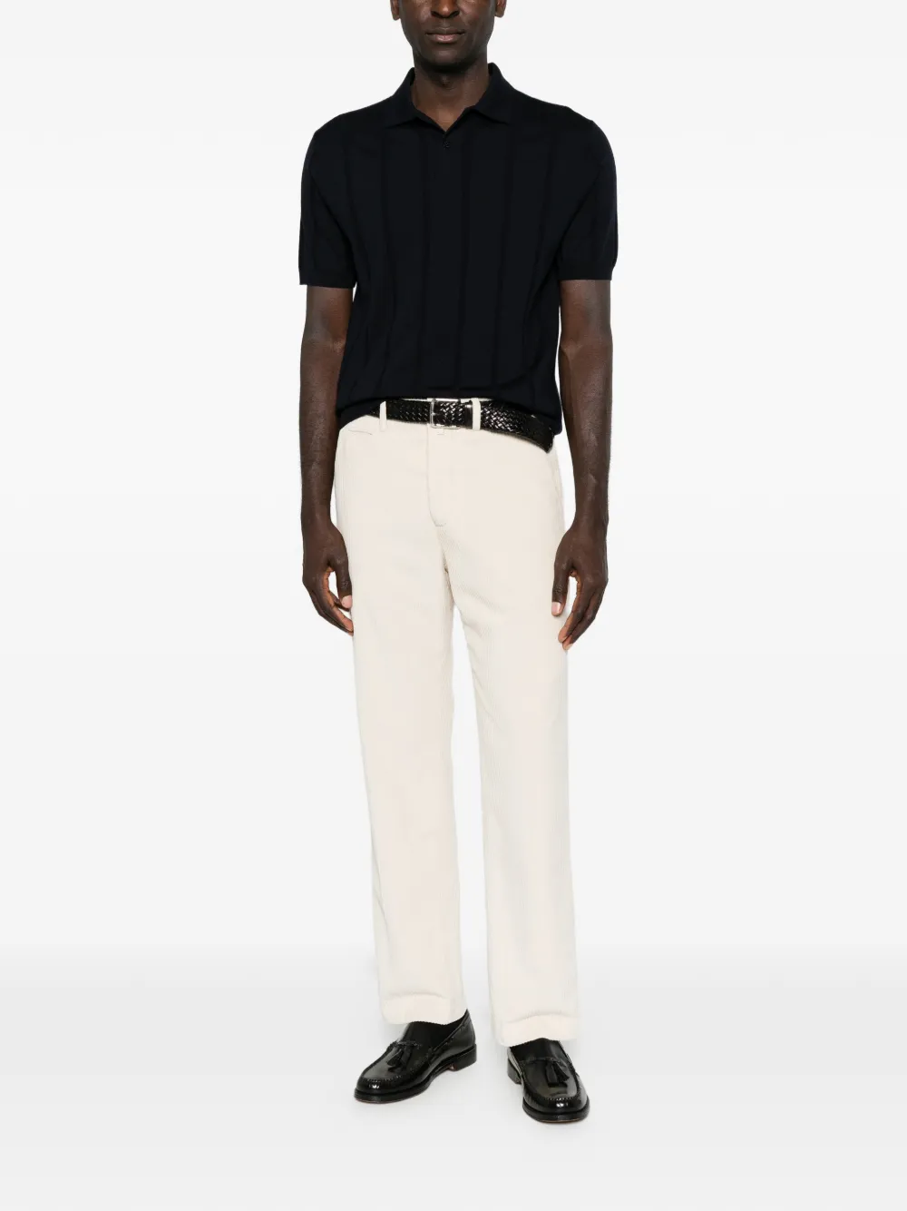 Canali Ribgebreid poloshirt Zwart