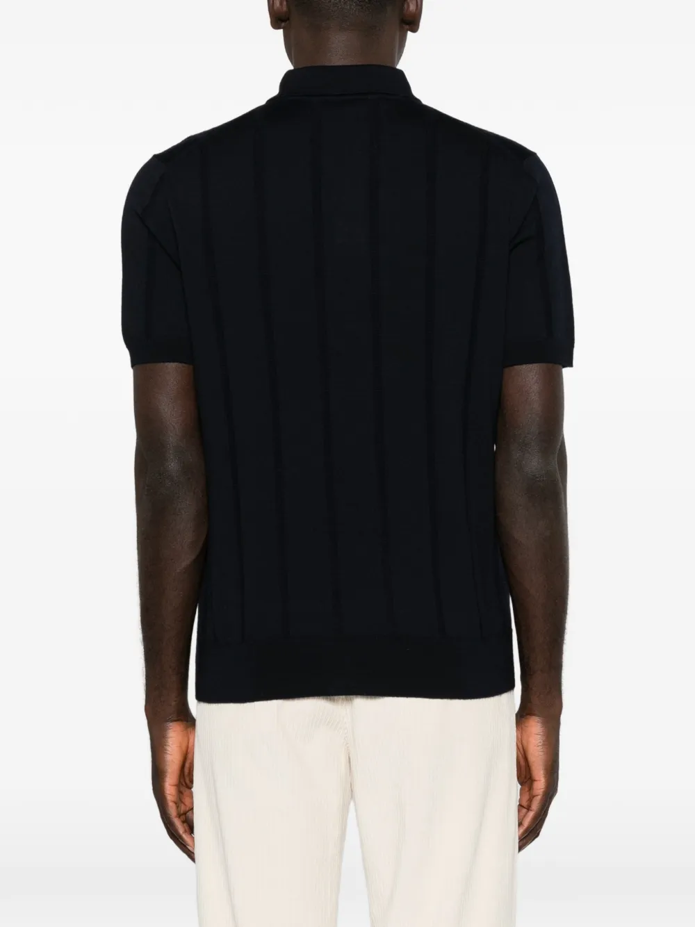 Canali Ribgebreid poloshirt Zwart