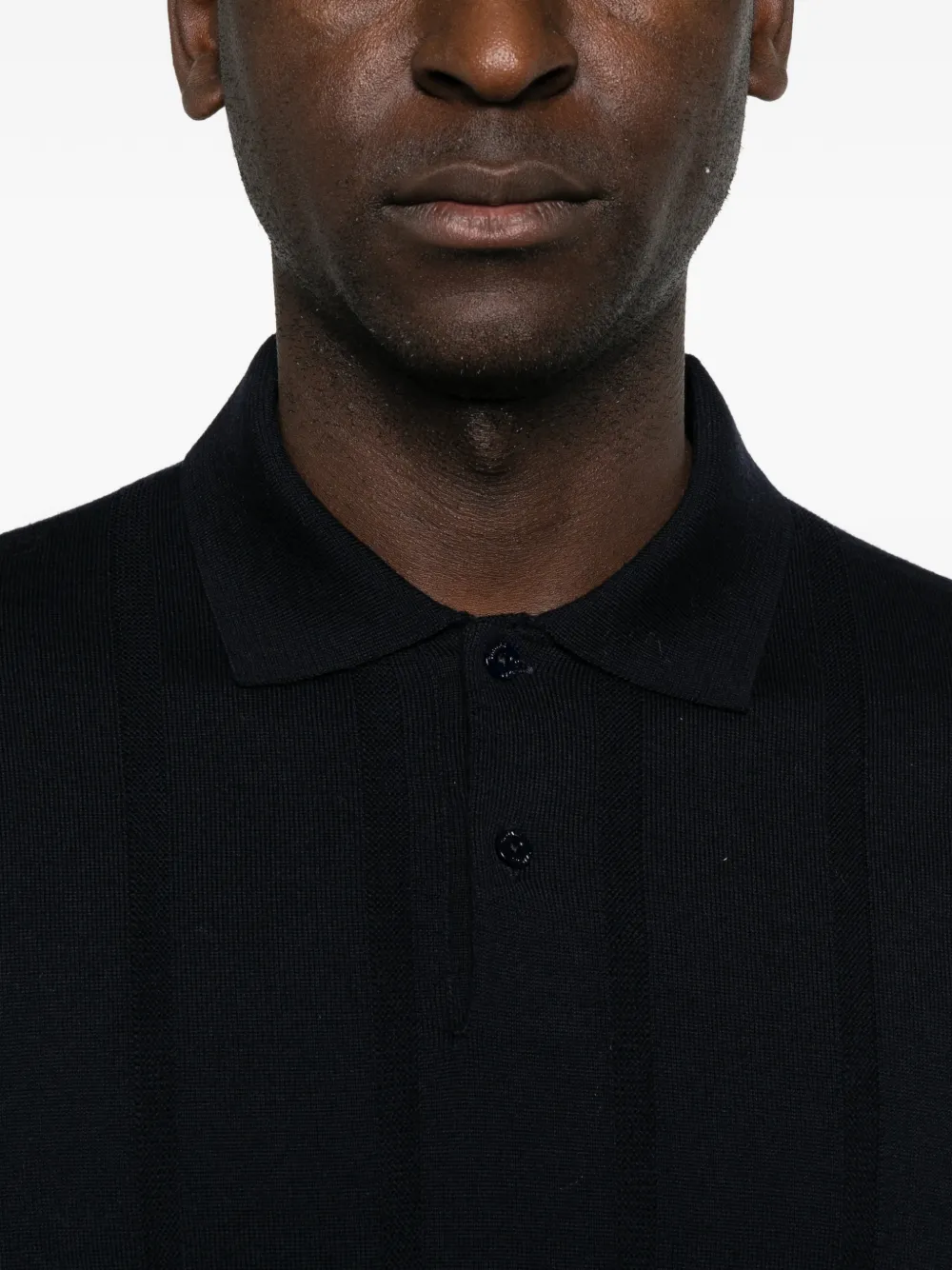 Canali Ribgebreid poloshirt Zwart