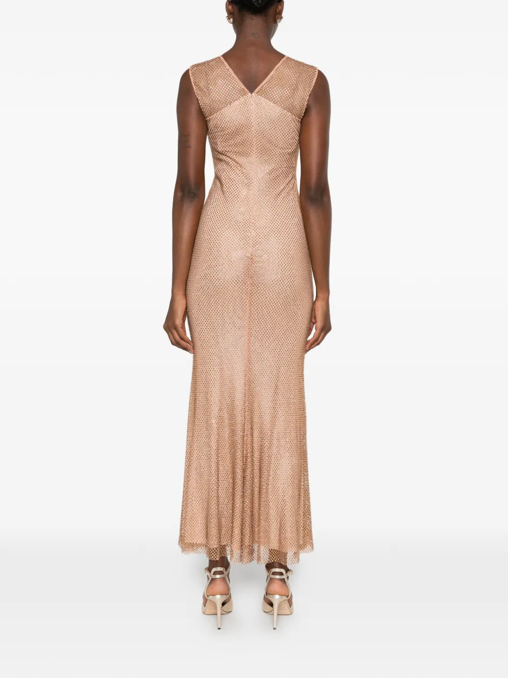 Self-Portrait crystal-embellished mesh maxi dress Beige