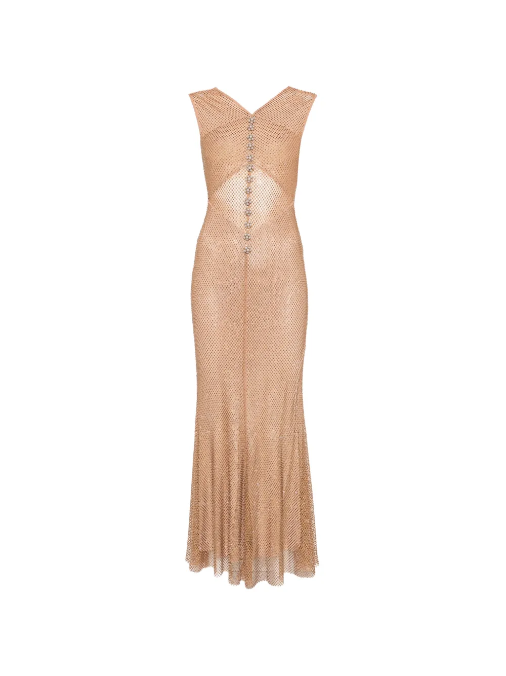 Self-Portrait crystal-embellished mesh maxi dress - Toni neutri