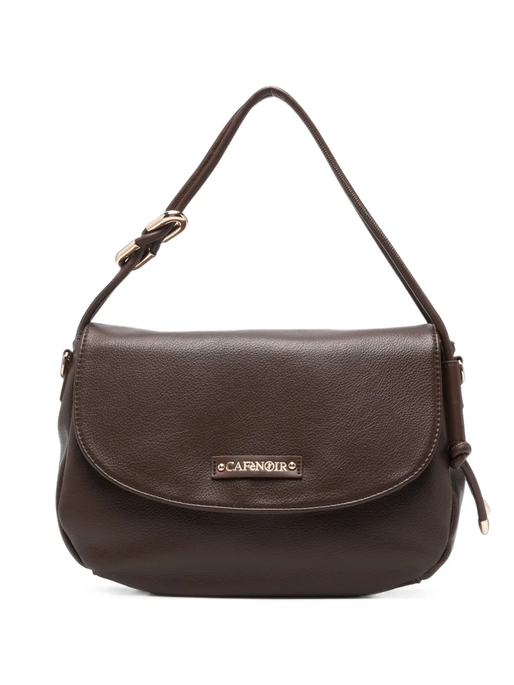 CAFèNOIR logo-plaque grained-texture shoulder bag - Braun