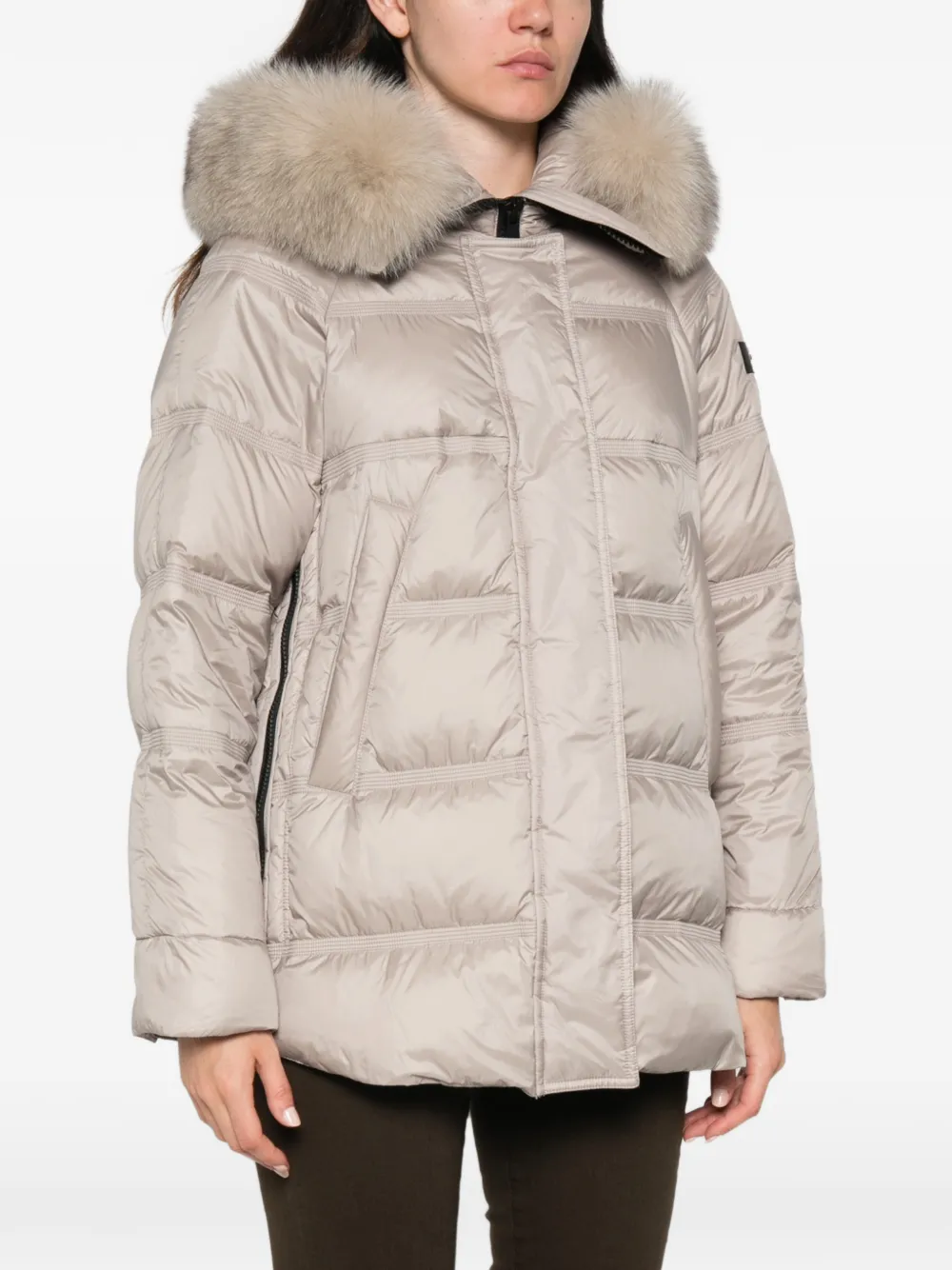 Peuterey Gewatteerde jas met afwerking van bont Beige